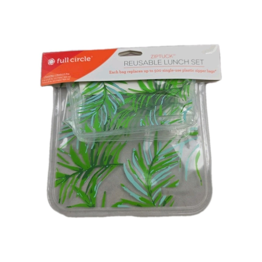 Ziptuck Reusable Plastic Bags Lunch Set-1 Snack Bag & 1 Sandwich Bag Palm Leaves
